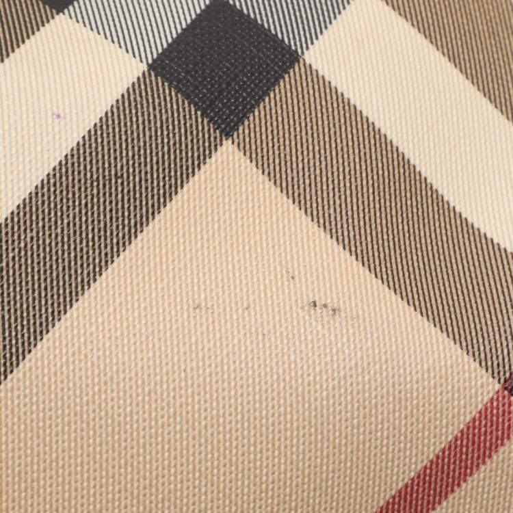 Pre Owned Burberry Beige/White Nova Check Coated Canvas and Patent Leather Barton Hobo