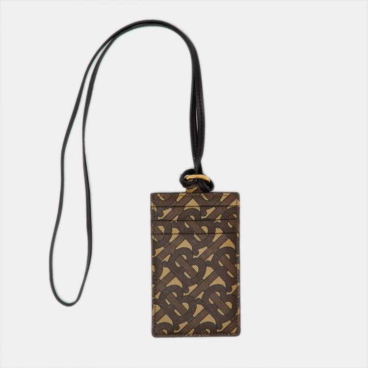 Pre Owned Burberry Brown Monogram Coated Canvas TB Lanyard Card Holder