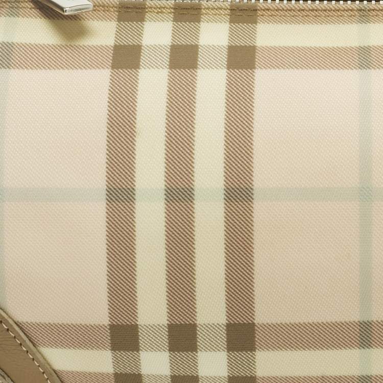 Pre Owned Burberry Pink/Beige House Check Nylon and Leather Barrel Bag
