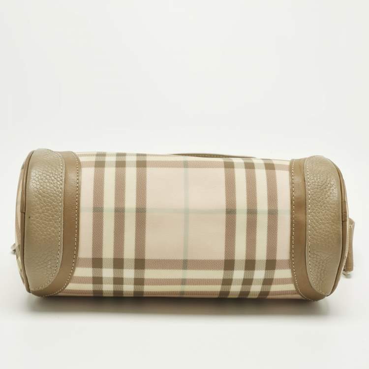 Pre Owned Burberry Pink/Beige House Check Nylon and Leather Barrel Bag
