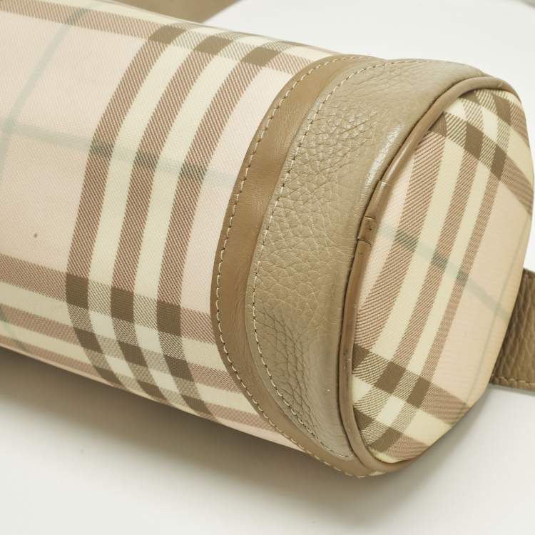Pre Owned Burberry Pink/Beige House Check Nylon and Leather Barrel Bag