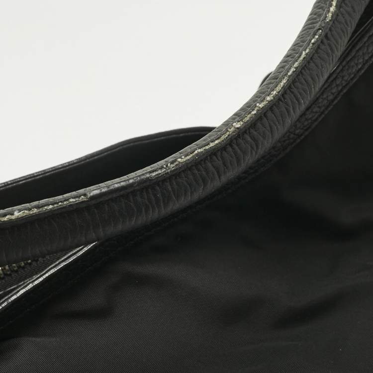Pre Owned Burberry Black Leather and Nylon Logo Hobo