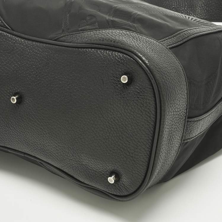 Pre Owned Burberry Black Leather and Nylon Logo Hobo