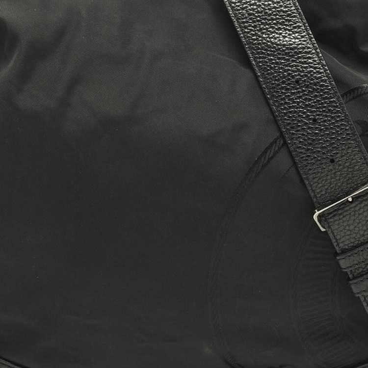 Pre Owned Burberry Black Leather and Nylon Logo Hobo