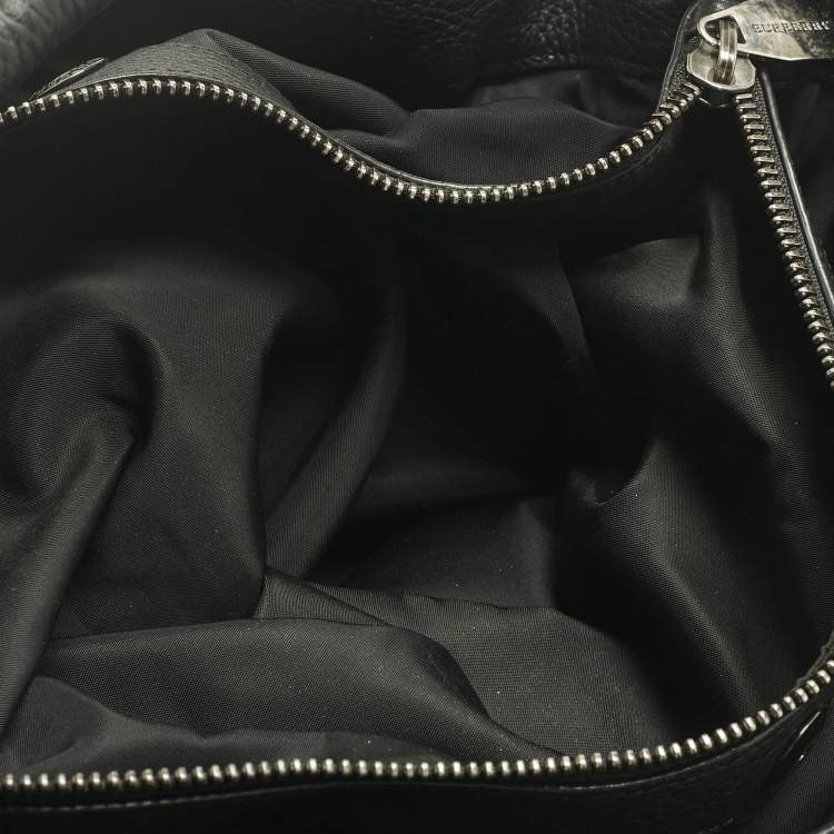 Pre Owned Burberry Black Leather and Nylon Logo Hobo
