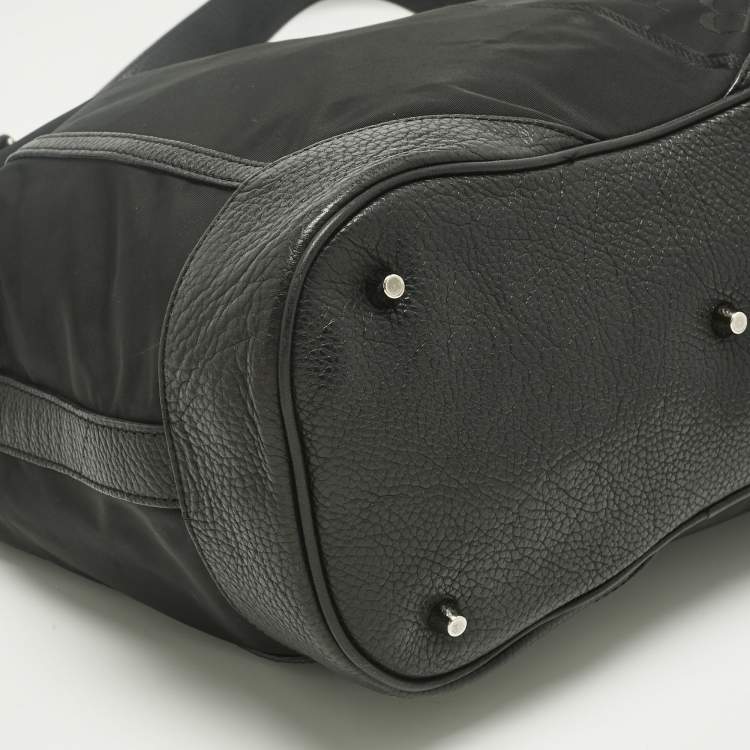 Pre Owned Burberry Black Leather and Nylon Logo Hobo