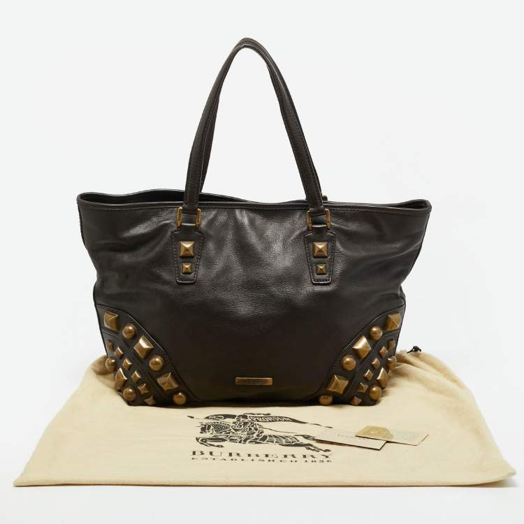 Pre Owned Burberry Choco Brown Leather Mega Studs Nickie Tote