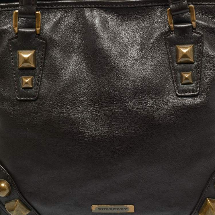Pre Owned Burberry Choco Brown Leather Mega Studs Nickie Tote