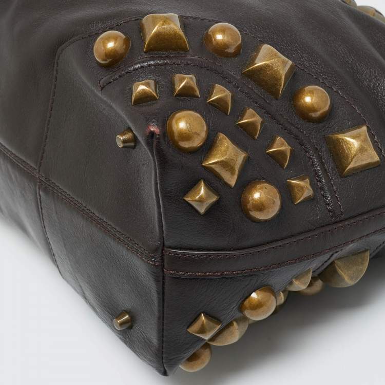 Pre Owned Burberry Choco Brown Leather Mega Studs Nickie Tote