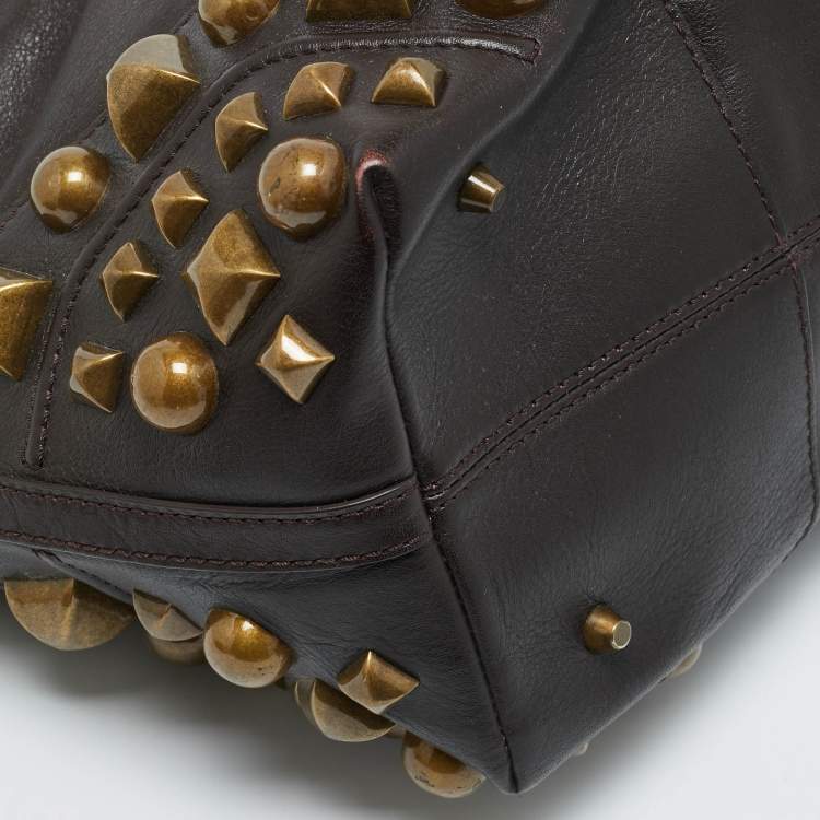 Pre Owned Burberry Choco Brown Leather Mega Studs Nickie Tote