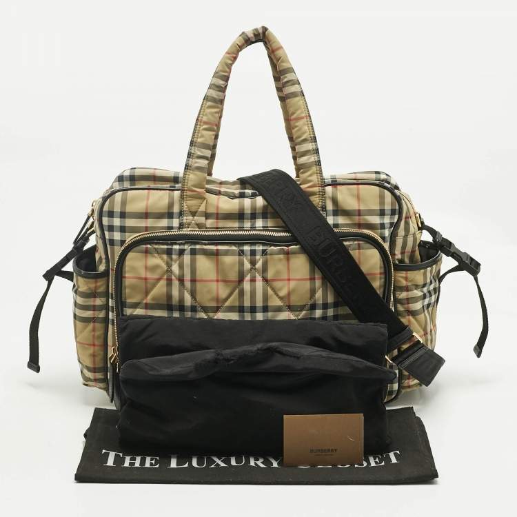 Pre Owned Burberry Beige Archive Check Nylon Changing Bag