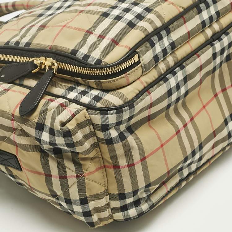Pre Owned Burberry Beige Archive Check Nylon Changing Bag