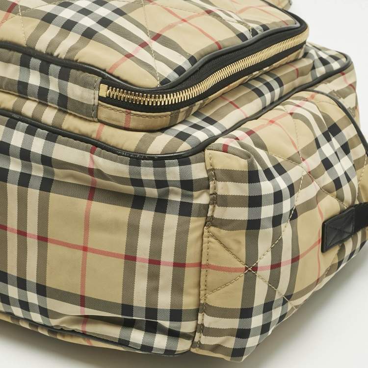 Pre Owned Burberry Beige Archive Check Nylon Changing Bag