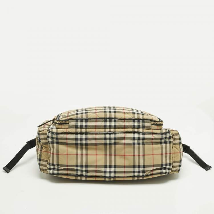 Pre Owned Burberry Beige Archive Check Nylon Changing Bag