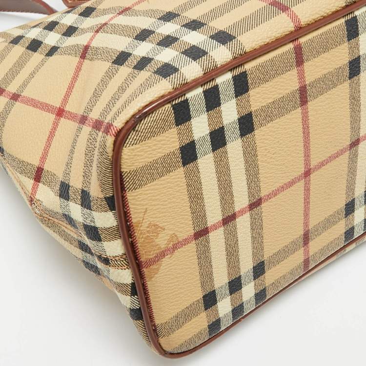 Pre Owned Burberry Beige/Brown Haymarket Check Coated Canvas and Leather Tote