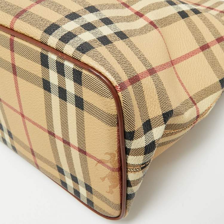 Pre Owned Burberry Beige/Brown Haymarket Check Coated Canvas and Leather Tote