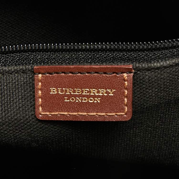 Pre Owned Burberry Beige/Brown Haymarket Check Coated Canvas and Leather Tote