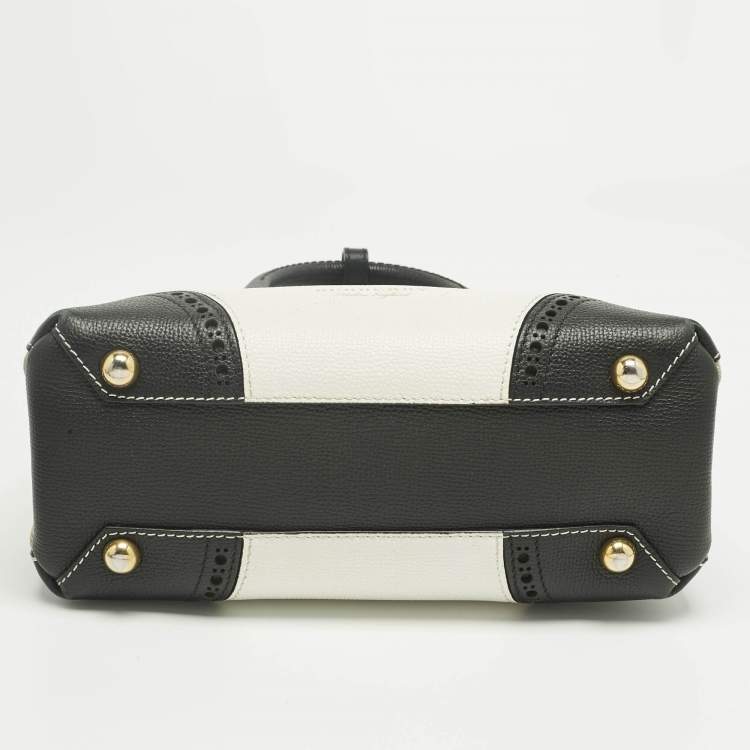 Pre Owned Burberry White/Black Leather and House Check Fabric Small Brogues Banner Tote