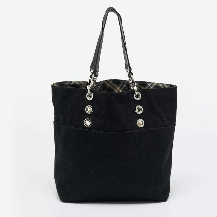 Pre Owned Burberry Black Canvas and Leather Eyelet Tote
