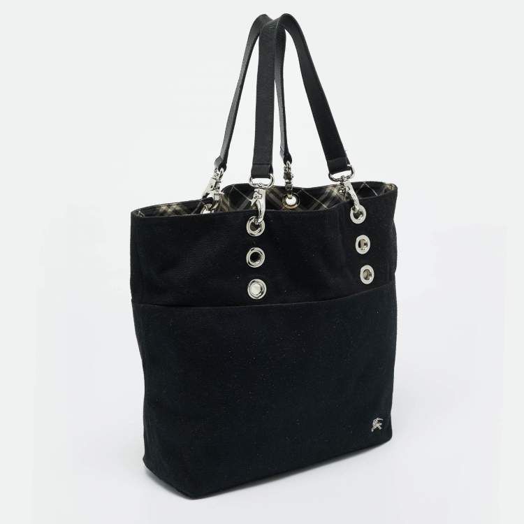 Pre Owned Burberry Black Canvas and Leather Eyelet Tote