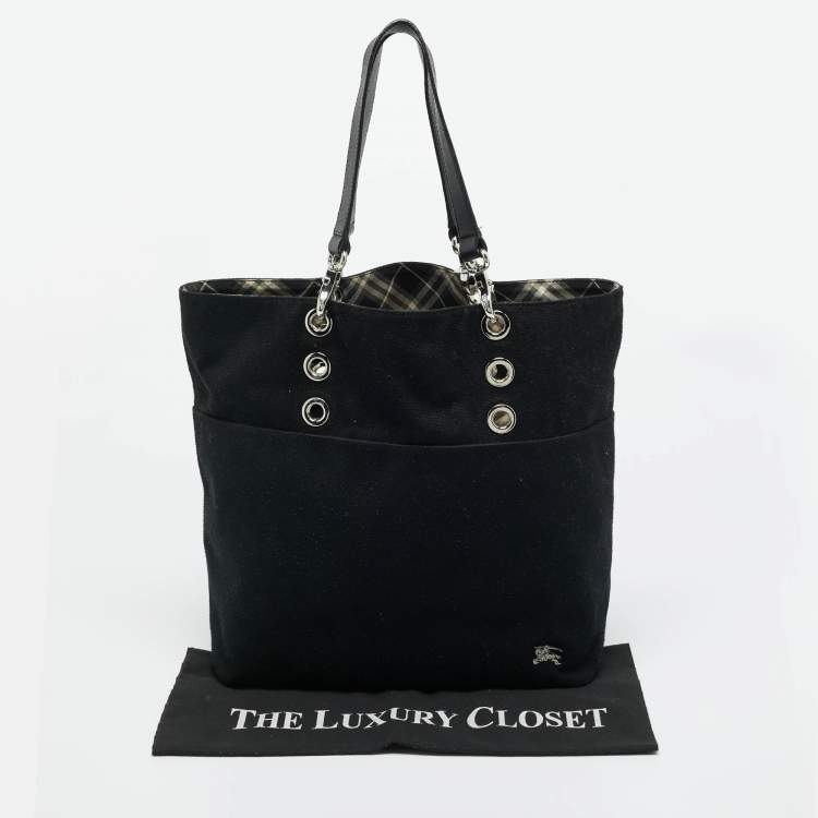 Pre Owned Burberry Black Canvas and Leather Eyelet Tote