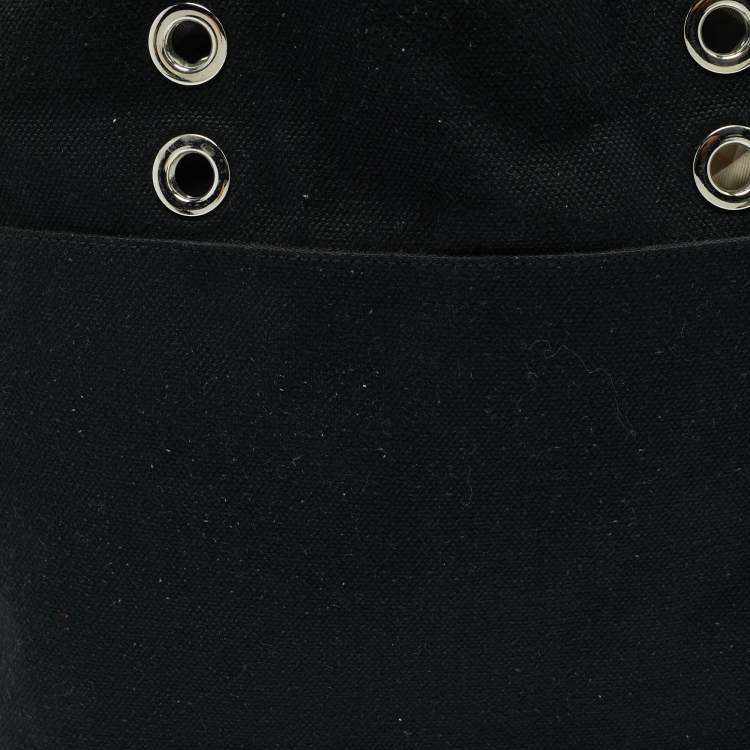 Pre Owned Burberry Black Canvas and Leather Eyelet Tote