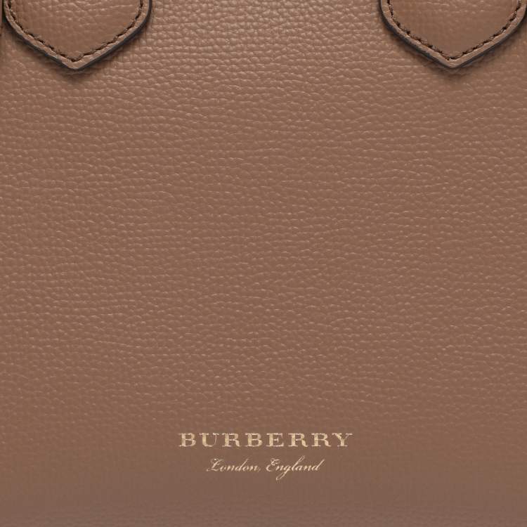 Pre Owned Burberry Brown/Beige Leather and House Check Fabric Mini Banner Tote