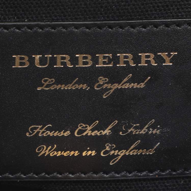 Pre Owned Burberry Brown/Beige Leather and House Check Fabric Mini Banner Tote
