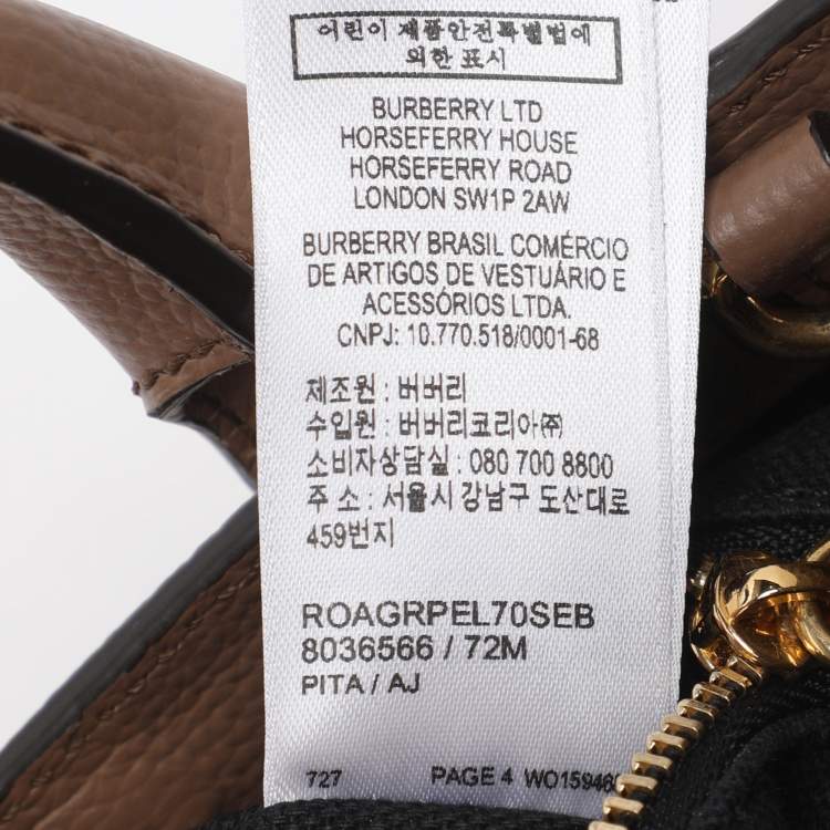 Pre Owned Burberry Brown/Beige Leather and House Check Fabric Mini Banner Tote