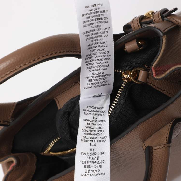 Pre Owned Burberry Brown/Beige Leather and House Check Fabric Mini Banner Tote