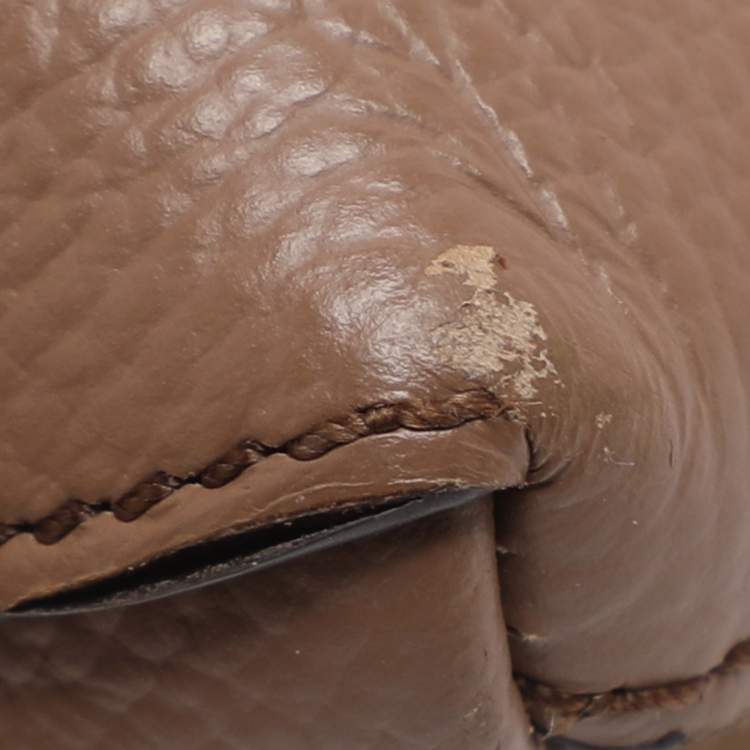 Pre Owned Burberry Brown/Beige Leather and House Check Fabric Mini Banner Tote