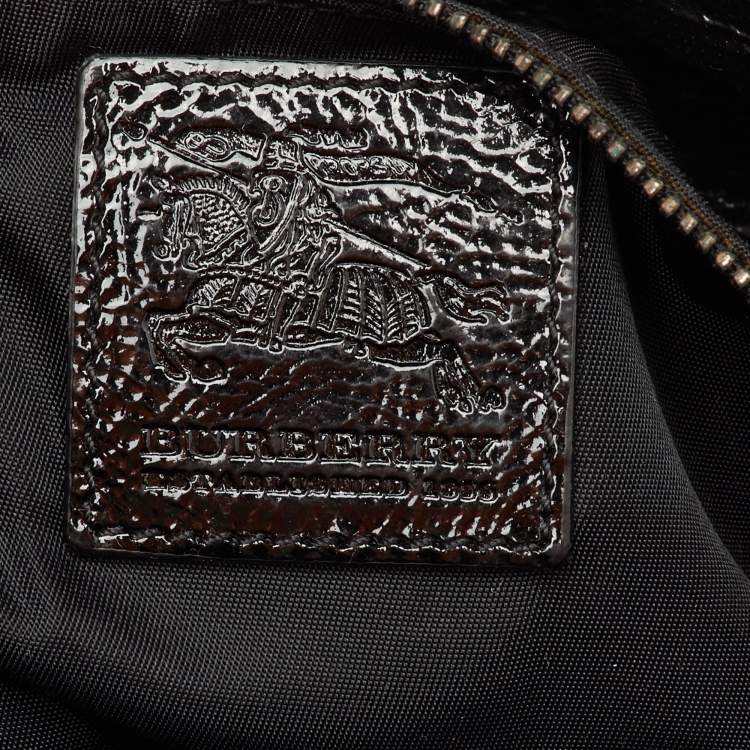 Pre Owned Burberry Black/Grey Beat Check Nylon and Patent Leather Medium Lowry Tote