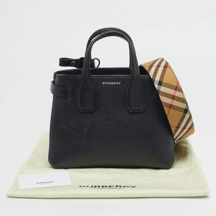Pre Owned Burberry Black Leather Mini Banner Tote