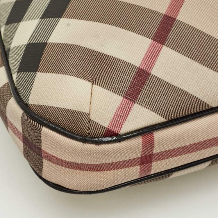 Pre Owned Burberry Beige/Black Nova Check PVC and Patent Leather Small Barton Hobo