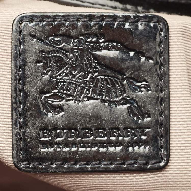 Pre Owned Burberry Beige/Black Nova Check PVC and Patent Leather Small Barton Hobo