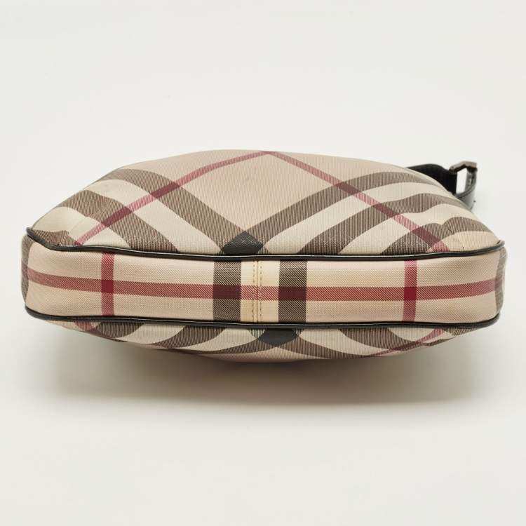 Pre Owned Burberry Beige/Black Nova Check PVC and Patent Leather Small Barton Hobo