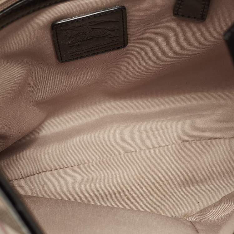 Pre Owned Burberry Beige/Black Nova Check PVC and Patent Leather Small Barton Hobo