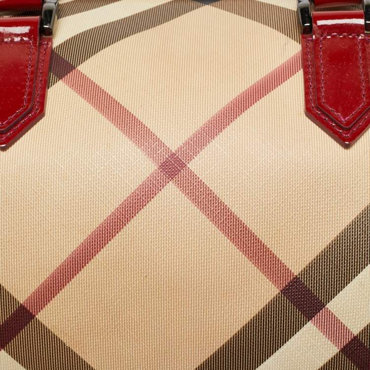 Pre Owned Burberry Chester Red Patent Leather and PVC Satchel