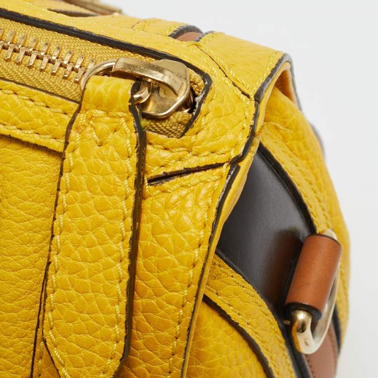 Pre Owned Burberry Alchester Yellow/Brown Leather Bowler Bag