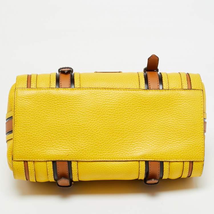 Pre Owned Burberry Alchester Yellow/Brown Leather Bowler Bag
