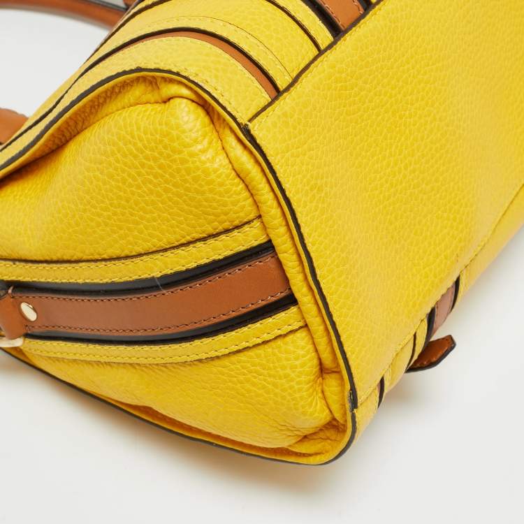 Pre Owned Burberry Alchester Yellow/Brown Leather Bowler Bag
