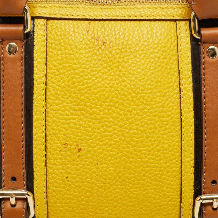 Pre Owned Burberry Alchester Yellow/Brown Leather Bowler Bag