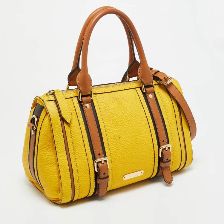Pre Owned Burberry Alchester Yellow/Brown Leather Bowler Bag
