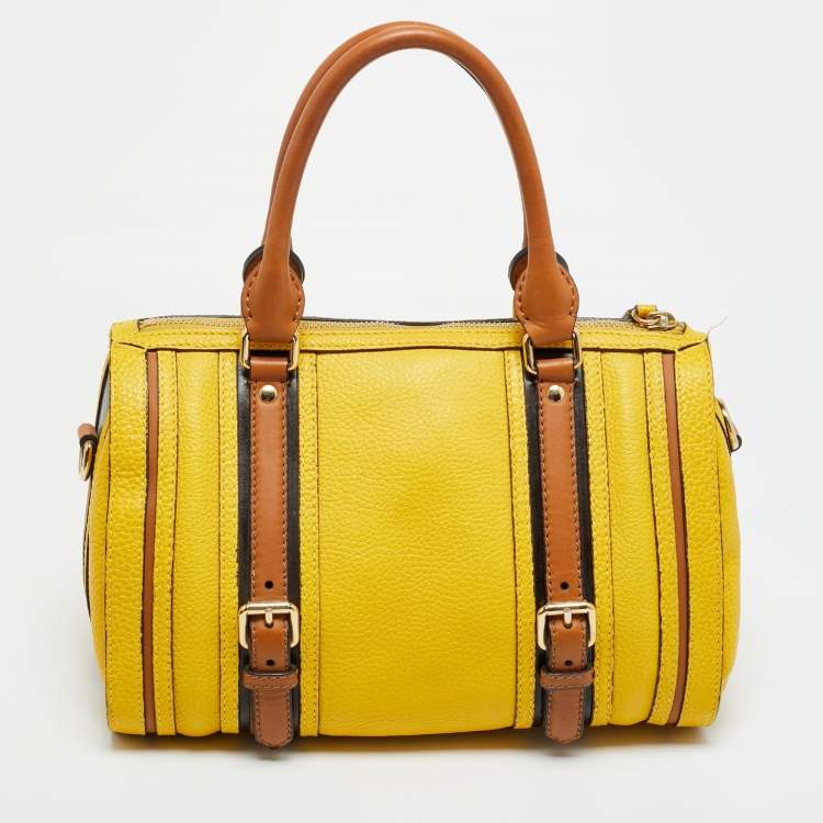 Pre Owned Burberry Alchester Yellow/Brown Leather Bowler Bag