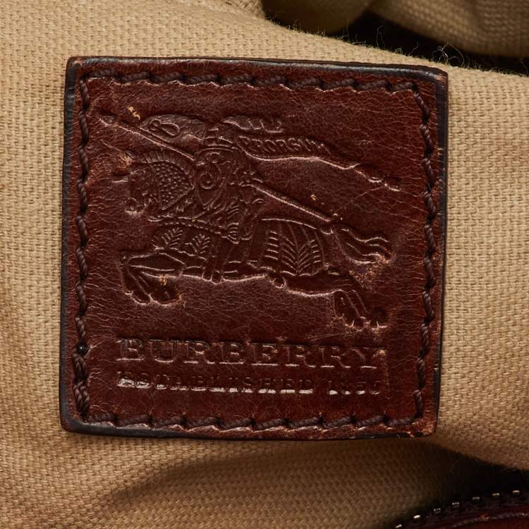 Pre Owned Burberry Brown/Beige Mega Check Canvas and Leather Lowry Tote