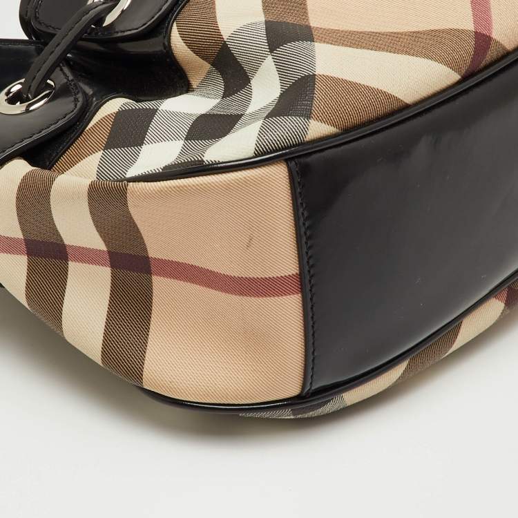 مملوكة مسبقًا Burberry Beige/Black Nova Check PVC and Patent Leather Warrior Hobo