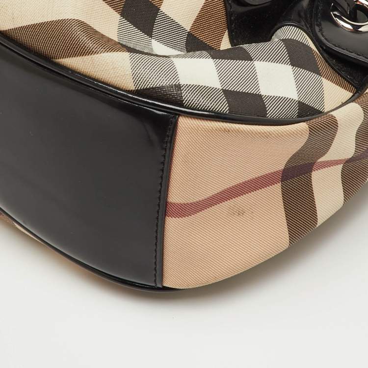مملوكة مسبقًا Burberry Beige/Black Nova Check PVC and Patent Leather Warrior Hobo