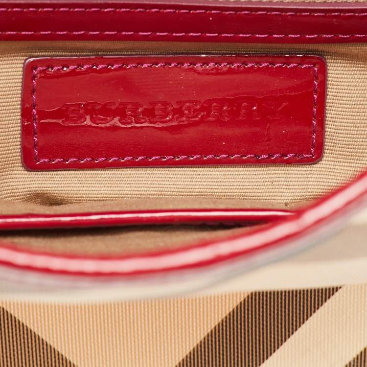 Pre Owned Burberry Beige/Burgundy Nova Check PVC and Patent Leather Brooke Hobo