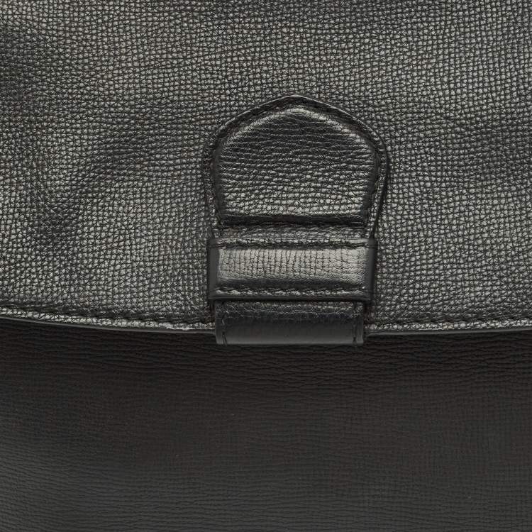 Pre Owned Burberry Camberley Black Leather and House Check Fabric Top Handle Bag