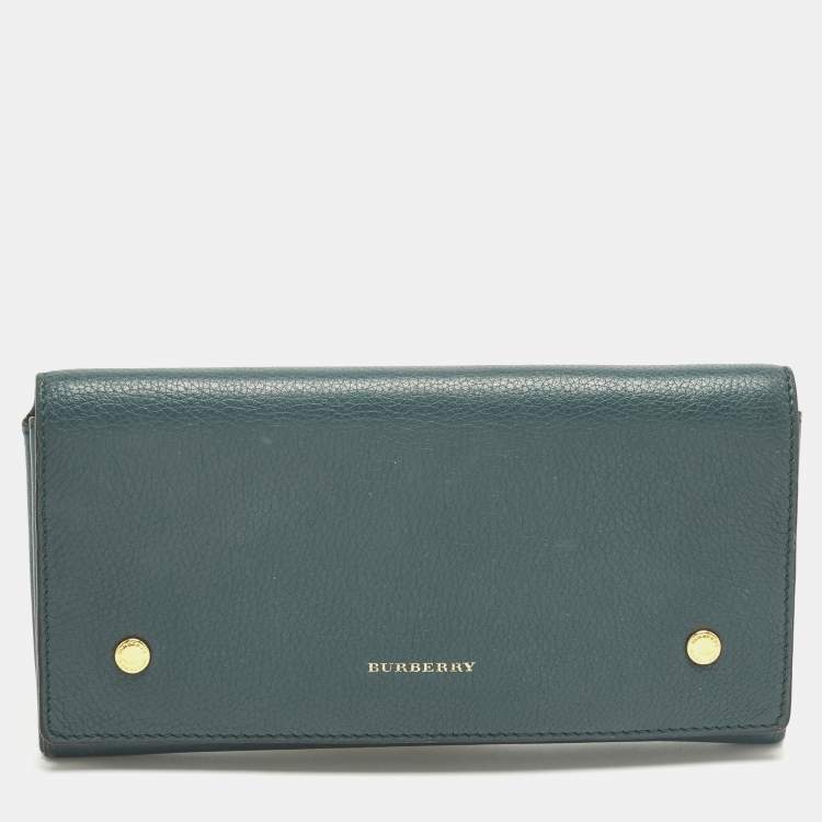 Pre Owned Burberry Teal Blue Leather Flap Continental Wallet